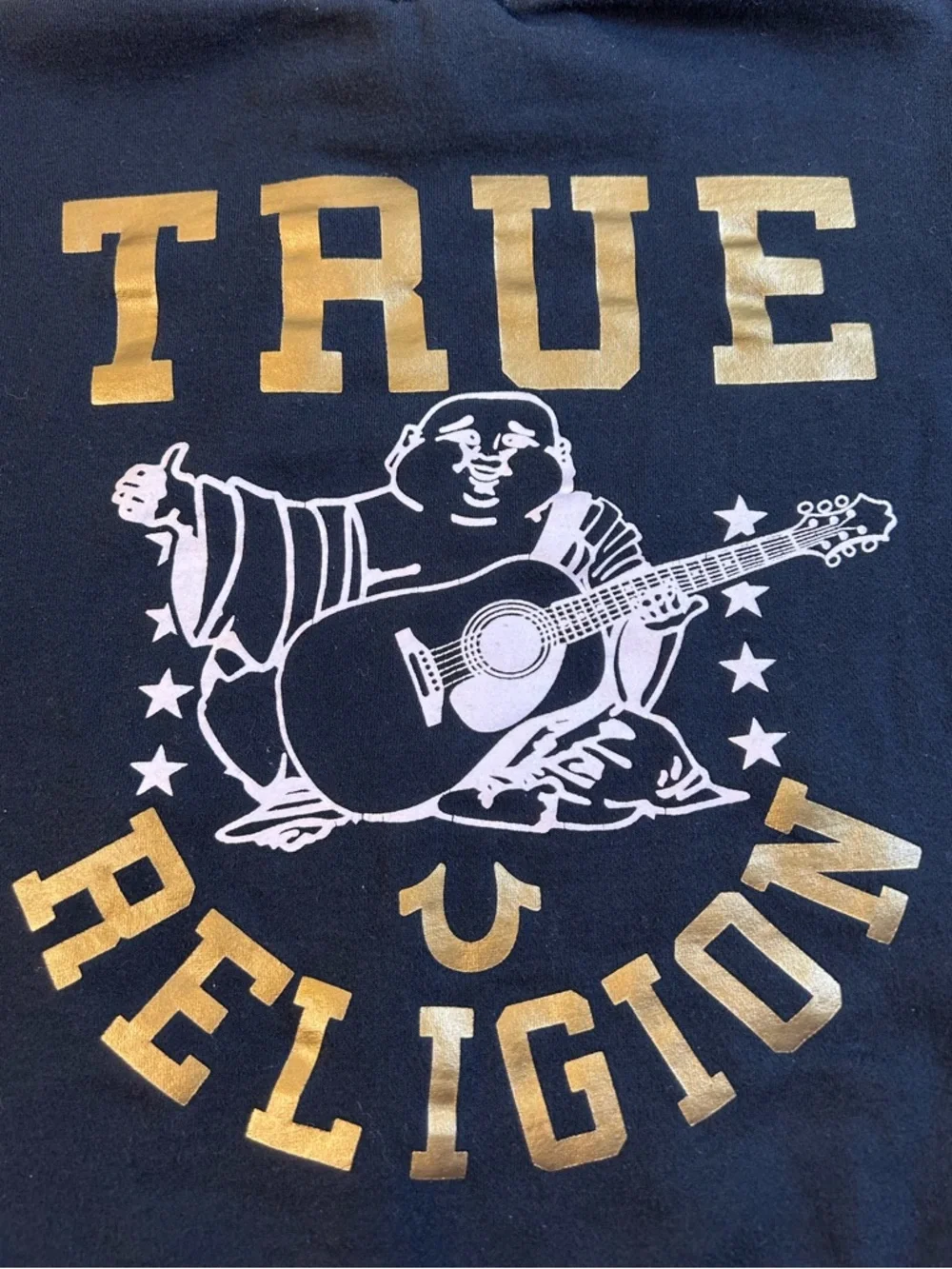 TRUE RELIGION Starry Buddha Hoodie Black Gold Metallic‎ Graphic Size M Unisex